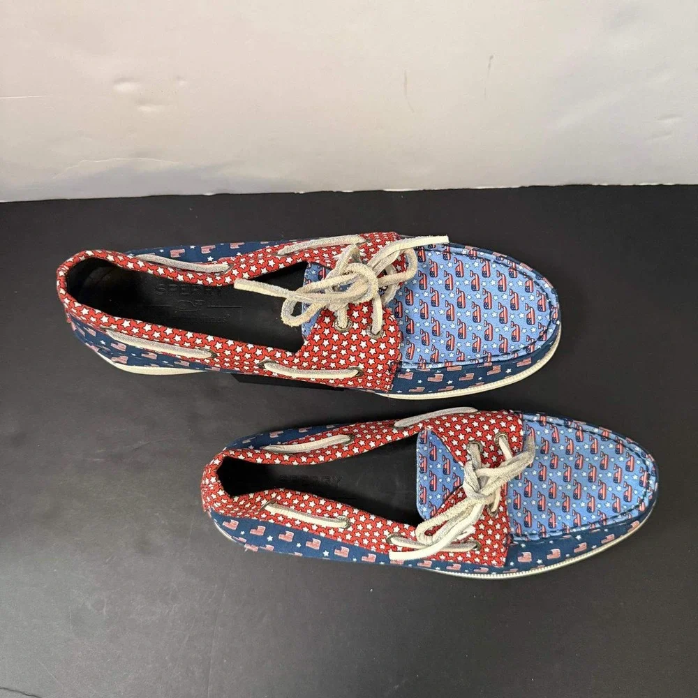 Sperry Vineyard Vines Boat Shoes Mens 9 American Flag Stars Patriotic STS19092